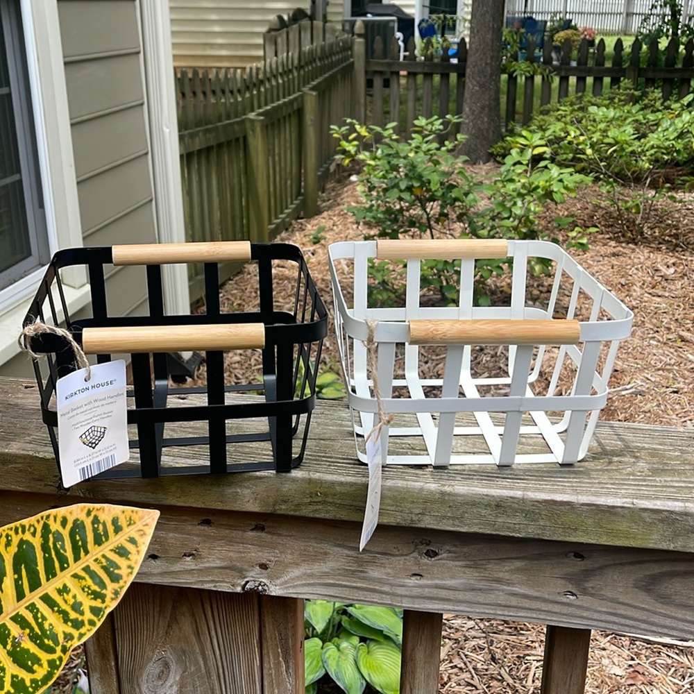 Square Metal Storage Basket Set White and Black NWT
